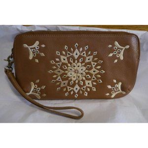 Wristlet LUCKY BRAND Casbah Leather Embroidered LB530 Cognac 12 Card Pockets